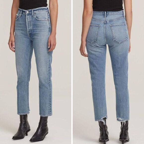 NEW AGOLDE Riley High Rise Cropped Straight Fit Jeans in Emulsion wash, 31 - Picture 1 of 11